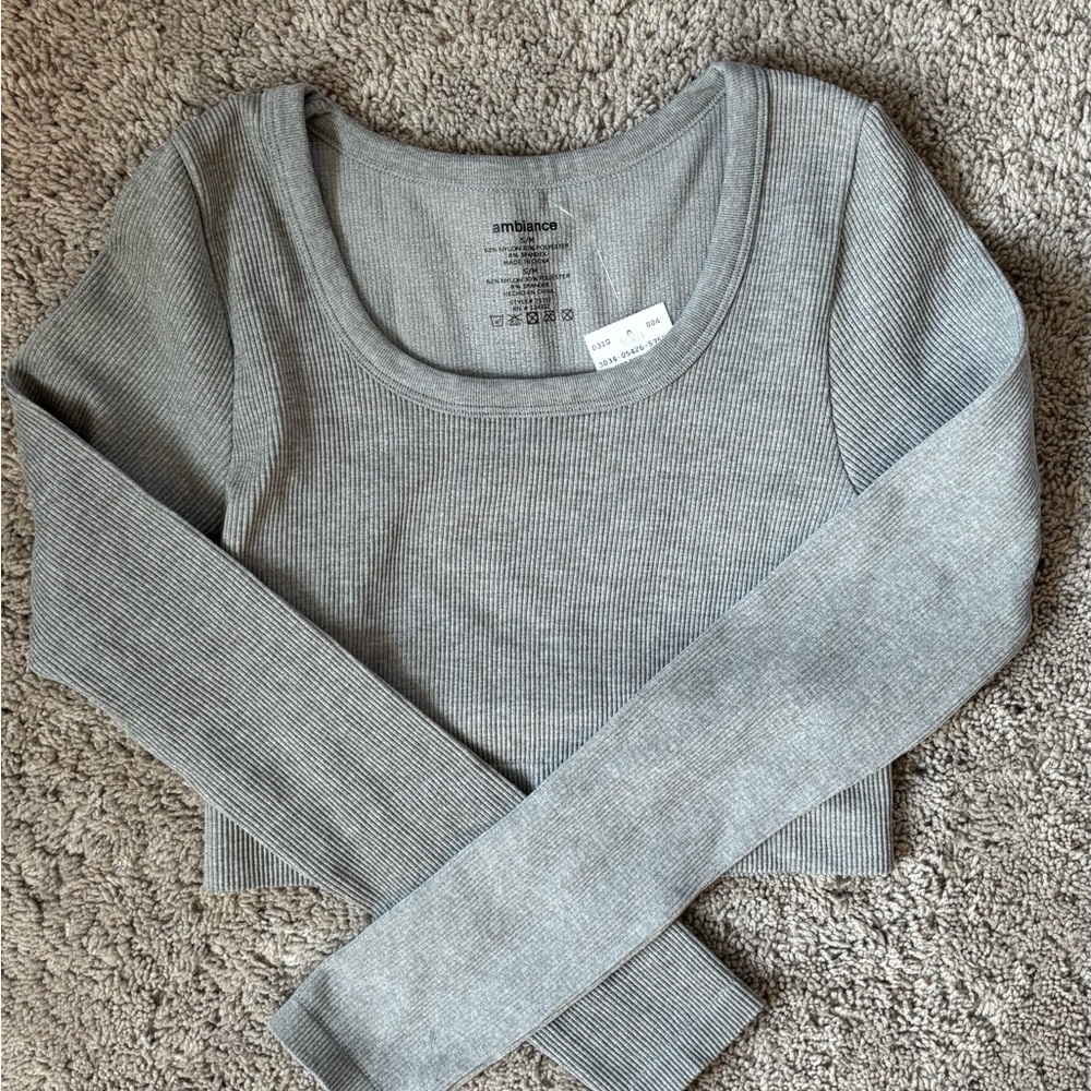 Ambiance Gray Ribbed Long Sleeve Top